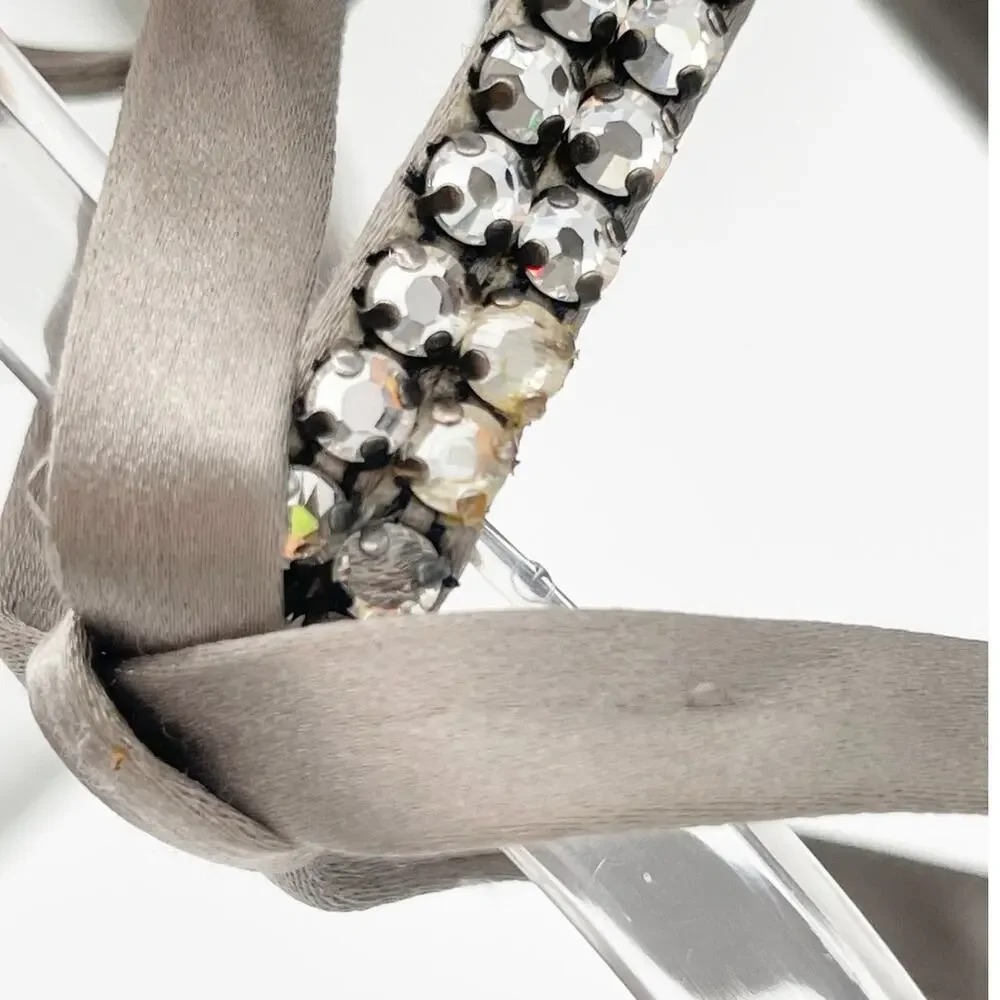 Gucci 2004 Tom Ford Silver Silk Crystal Strap Ankle Wrap Tie Heels Sandals US 8